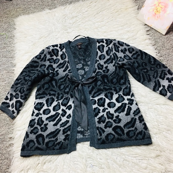 Dana Bachman Knitted Ombré Animal Print Cardigan Open Tie Front Size Large - Picture 5 of 13